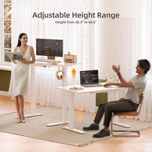 Image of INNOVAR Glass Standing Desk with Drawers 48x24 Inch Super White