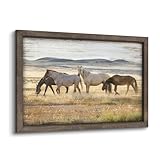Wild Horses Wall Art Framed: Wildlife Animals Pictures Horse Artwork Painted Wood Painting for Bedroom(12x16)