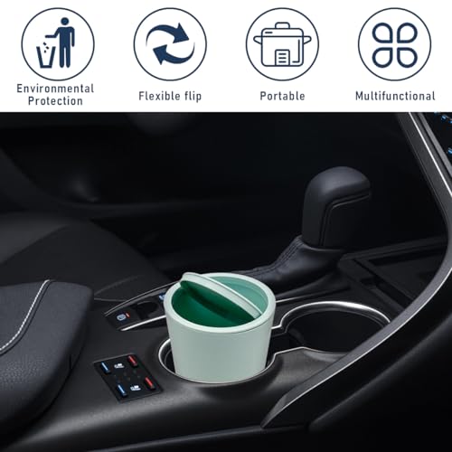 Image of Mini Car Trash Can with Lid, Waterproof Leakproof Auto Cup Holder Garbage Can, Multipurpose Portable Vehicle Trash Bin Organizer Storage for Home Office, Car Accessories (Light Green)