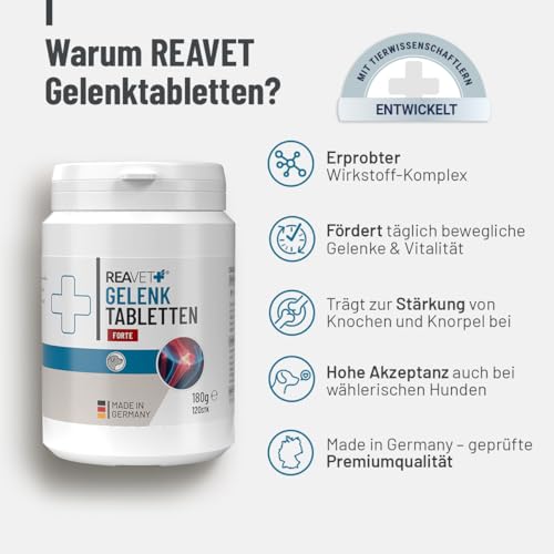 ReaVET Gelenktabletten für Hunde – Mit Grünlippmuschel, Glucosamin, MSM & Teufelskralle – Unterstützt Gelenkfunktion & Beweglichkeit – Bewährt bei älteren & aktiven Hunden – 180 Stück