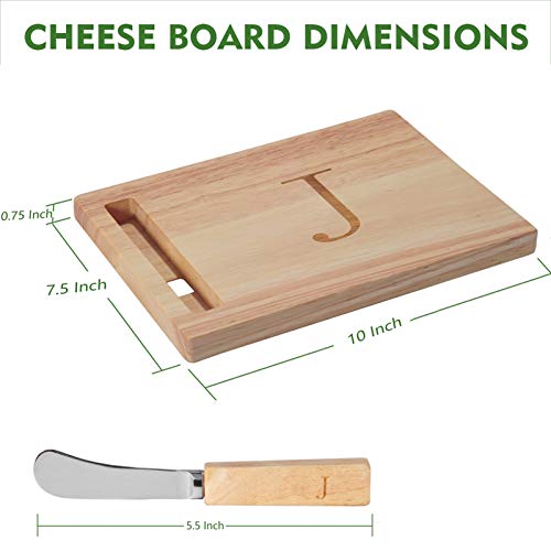 Miicol Monogram Oak Wood Cheese Board With Spreader,J-Initial (J) #TOP1