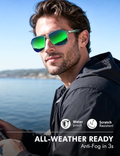 Image of LUENX Aviator Sunglasses for Men Square Polarized Polygon Lens - UV 400 Protection with Accessories