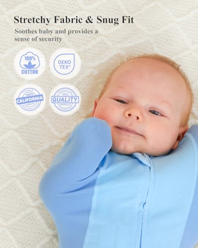 Image of Swaddle for Newborns, Baby Swaddles 0-3 Months 5-13lb, Arms Up Swaddle 0-3 Months Newborn with Moisture-Wicking Fabric, Promotes Healthy Hip Development, 2-Way Zipper & Foot Buttons, 1Pack,Blue