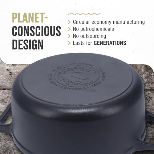 Image of Victoria Cast Iron Large Dutch Oven with Lid and Dual Handles. 7 Quart Pot Seasoned with 100% Kosher Certified Non-GMO Flaxseed Oil