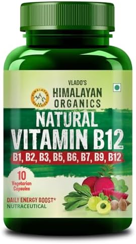 Vlado's Himalayan Organics Natural Vitamin B12 Supplement | B1,B2,B3,B5,B6,B7,B9,Moringa| Boost Energy Level | Good For Digestion And Nerve Health | Glowing Skin For Men & Women - 10 Veg Tablet