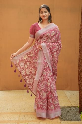 Image of MIRCHI FASHION Saree for Woman Cotton Blend Printed | Traditional Ethnic Sari for Ceremonial Use and Farewell with Blouse Piece