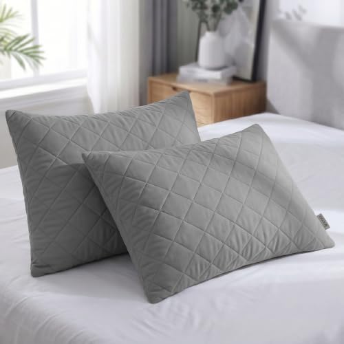 Image of AYKA Quilted Pillow for Sleeping | Super Soft & Fluffy Bed Pillow | 100% Virgin Microfiber Filling | Ergonomic Neck Support | Breathable | Ideal for All Type of Sleepers | 17 x 20 Inch | Pack of 4