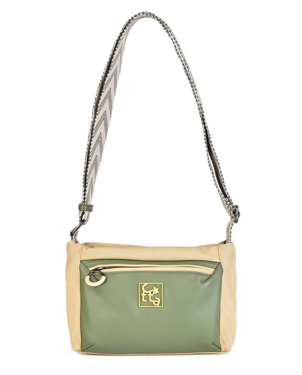 Genérico Caminatta Bolso Bandolera Pequeña Twist Verde de Nylon y PU con Cremallera 24 x 16 x 7 cm