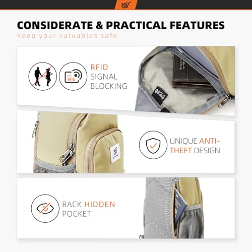 Image of SKYSPER Sling Bag RFID Crossbody Sling Backpack Cross Body Shoulder Bag Travel Hiking Daypack for Women Men(Khaki)