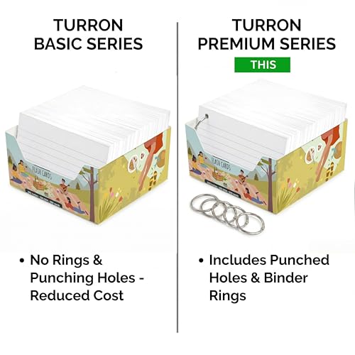 Image of Turron Premium Blank Index Flash Cards | Punched with Binder Rings for Study, Notes & Revision (300, White, 3 x 5 Inch, 1-Side Ruled)