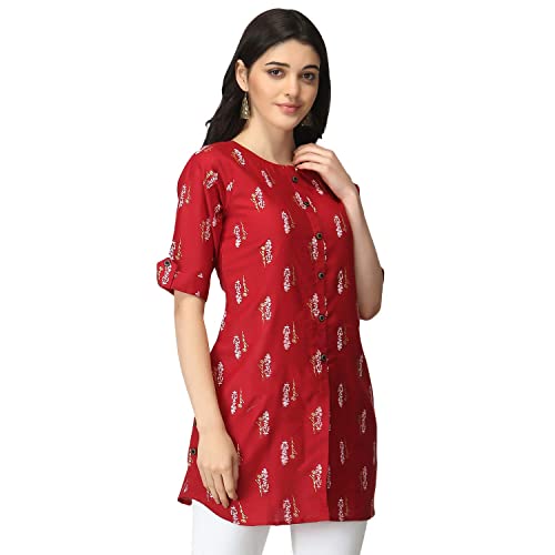Image of Leriya Fashion Rayon Fabric Printed Round Neck Short Kurtis for Women Top Dresses Kurti for Girls & Ladies Kurtis (Pack of 2)