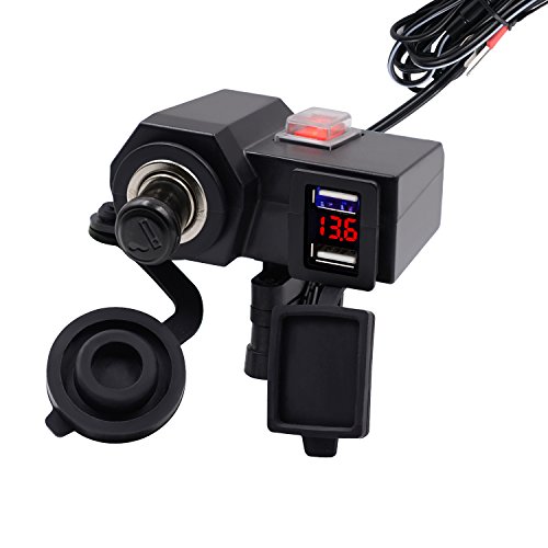 TurnRaise Waterproof Dual USB Output Motorcycle Handlebar Clamp Power Adapter Charger USB Charging