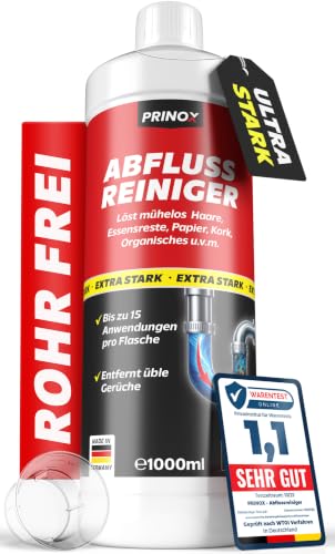 PRINOX Abflussreiniger 1000ml EXTRA STARK - Profi Rohrreiniger löst Haare, Essensreste & schwerste Verstopfungen - Rohrfrei gegen hartnäckige Verstopfungen...