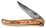 Forge De Laguiole Collection Taschenmesser - 12 cm - Griff Olivenholz - Doppelplatine - Klinge Damaststahl 10 cm - Backen matt