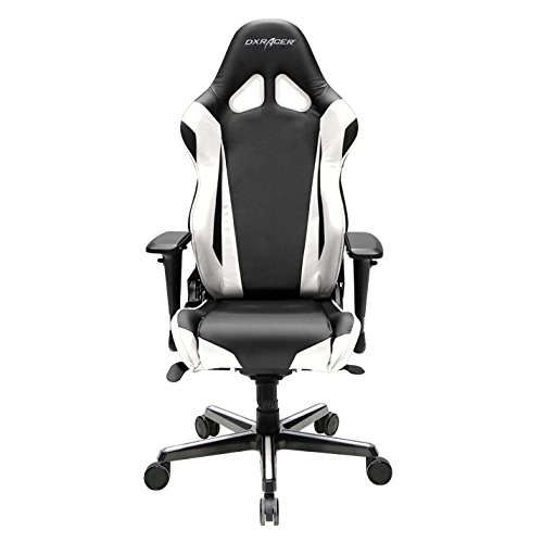 DXRacer OH/RV001/NW Racing Series Black and White Gaming Chair - Includes 2 Free Cushions