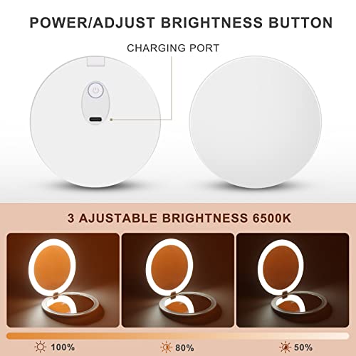 Linccras Compact Mirror With Light And Magnification, Rechargeable Dimmable Travel Mirror, 1X/2X Magnification Led Travel Makeup Mirror For Handbag, Pocket, Handheld 2-Sided Makeup Mirror #TOP2