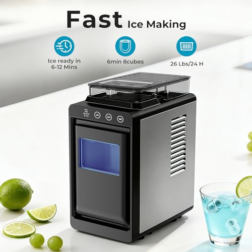 Image of Antarctic Star Countertop Ice Maker, 26lbs /24H Ice Machine, Self-Cleaning Portable Ice Maker with 1.1lb Storage, 8 Bullet Ice in 6 Mins, Compact Ice Maker for Home /Office /Outdoor, Black