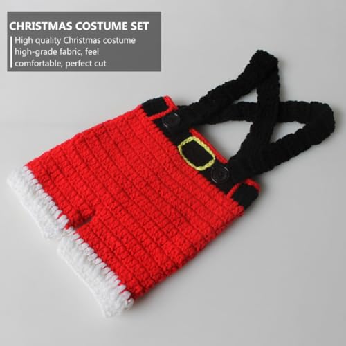 Disfraz de Navidad para bebés recién nacidos conjunto de gorro de algodón rojo tejido a mano 4