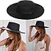 Women Fashion Felt Church Hats Classic British Style 9.5CM Wide Brim Top Fedora Hat Wedding Dress Up Jazz Cap (US, Alpha, Medium, Black-Flat Top)