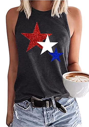 Women's American Flag & Paw Print Tank Top - 4th Of July Patriotic Sleeveless Tee (Large, Blue) - View #4