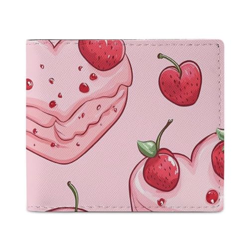 XingFox Cartera Delgada Plegable con diseño de pastelitos de Fresa en Forma de corazón, Monedero, Estuche para Monedas, Bolso Compacto con Ranura para Tarjetas.