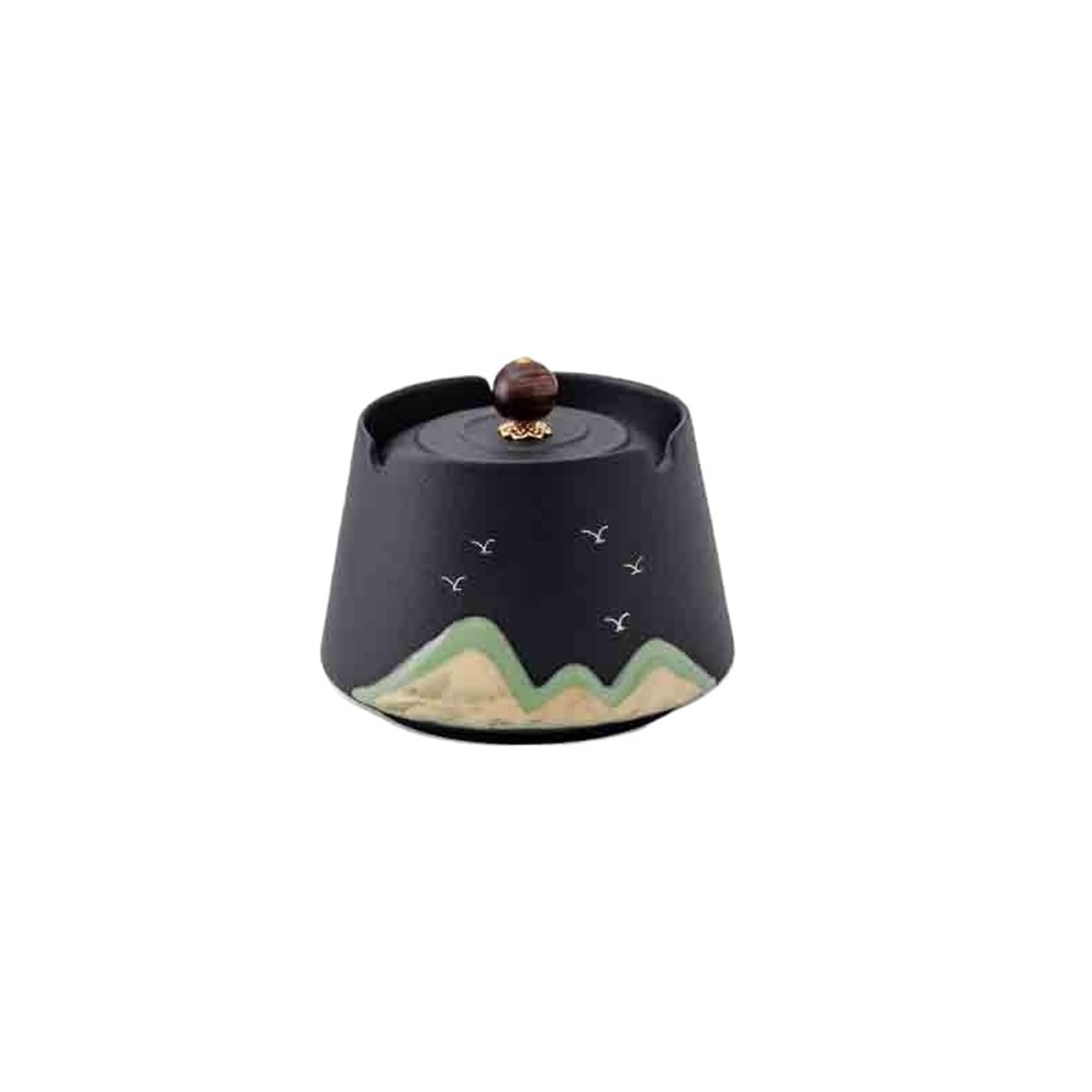 Cigarettes Ashtrays Ceramic Ashtray with Lid Chinese Style Cigarette Holder(Black)