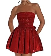 Hoepoly Strapless Short Homecoming Dress for Teens Sprakly Glitter Tulle Mini Prom Party Cocktail...