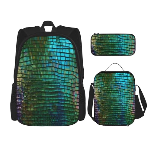 Magical Pattern Print 3 Piece Backpack Set, Laptop Daypack, Lightweight Bookbag Set With Lunch Bag Pencil Case