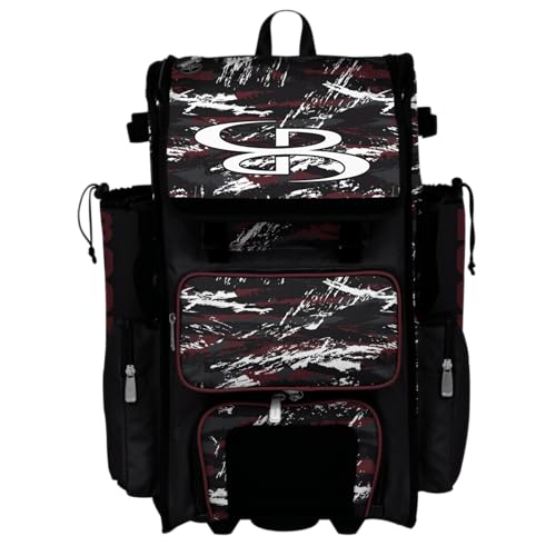 Boombah Superpack Hybrid Rolling Bat Bag - Wheeled & Backpack Version - Razor Black/Maroon/White