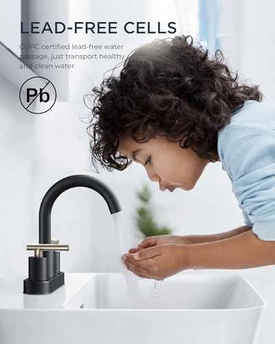 Image of FORIOUS 4 Inch Centerset Bathroom Sink Faucet Black and Brushed Nickel, 2 Handle RV Bathroom Sink Faucet Matte Black 4 inch with Pop Up Dain, 24 in Hot and Cold Water Hoses, and 360 Degree Swivel Spout