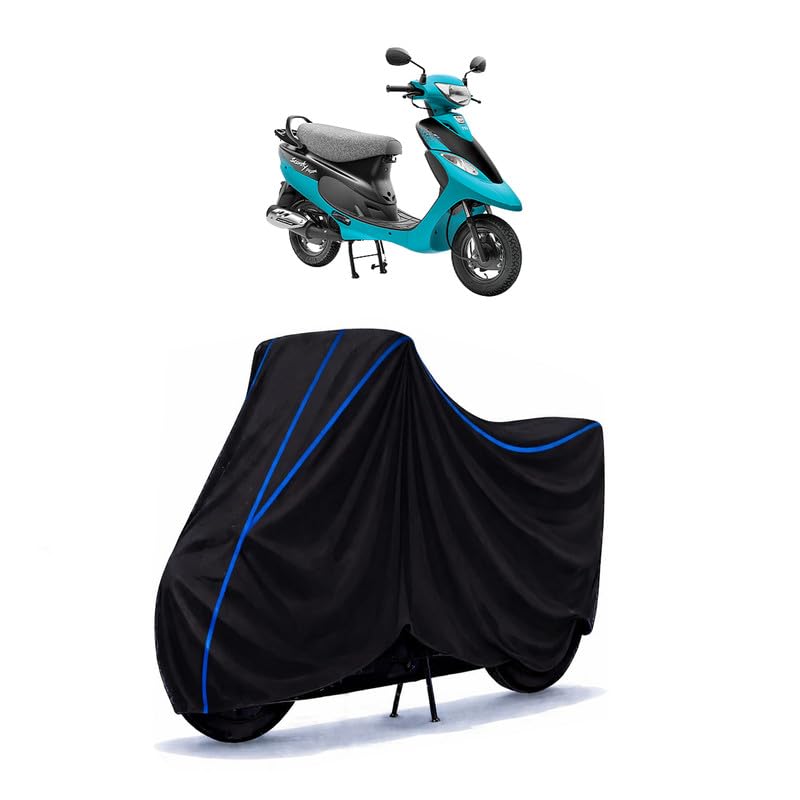 Image of Scooty Cover Water Resistant for Pep Plus Gloss Series | Universal Scooter & Bike Cover | Heavy Duty UV Dust, Rain & Scratch Protection Weather Indoor Outdoor | Black with Blue Piping