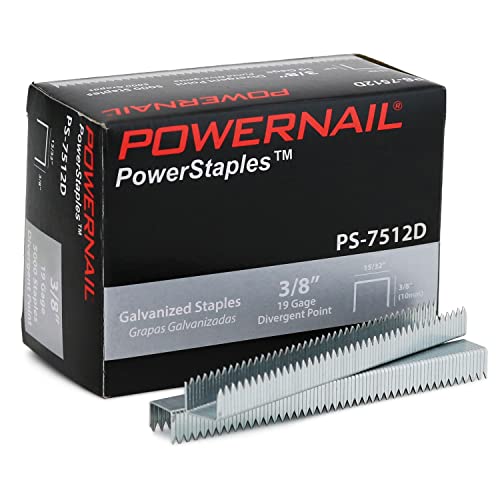 Powernail PS7512D 19 Gauge 15/32 Inch Crown 3/8 Inch Length Divergent Point Collated Galvanized Staples (Box of 5000)