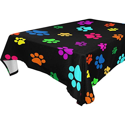 Animal Dog Cat Paw Print Rectangle Tablecloth 54x54 inch, Wrinkle Resistant Polyester Table Cover Stain Proof Decorative Fabric Table Cloth for Kitchen Dinning Party Camping