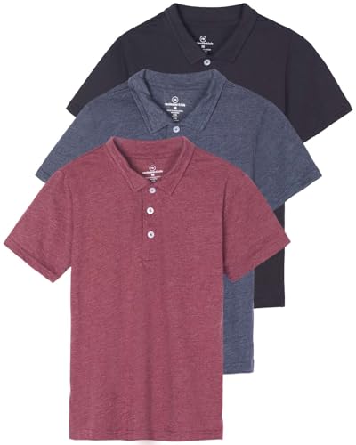 Real Essentials 3 Pack: Boys' Short Sleeve Jersey Cotton Polo Shirt - Uniform Youth Dress Shirt (Ages 4-18)