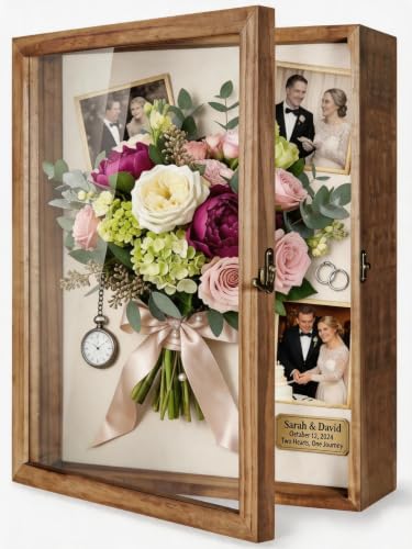 Image of TJ.MOREE Large Shadow Box 16x20 Display Case Wood Picture Frame Carbonized | Rustic Keepsake Box with Linen Back for Memorabilia, Graduation Photos, Military Medals, Pet Memorial Gifts