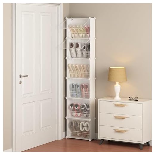 MAGINELS 6-Tier Shoe Rack Organizer with Cover, Slim Shoe Storage Cabinet,Behind The Door, Narrow Shoe Shelf for Closet,entryway,White
