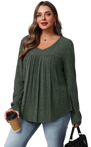 WIHOLL Long Sleeve Shirts for Women V Neck Lightweight Sweaters Casual Tunic Tops Outfits Fall Fashion Clothes 20253