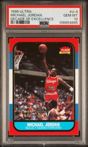 HOFSM.COM Hall of Fame Sports Memorabilia - Graded 1996 Fleer Ultra Michael Jordan #U4 Decade of Excellence Rookie Reprint Basketball Card PSA 10 Gem Mint