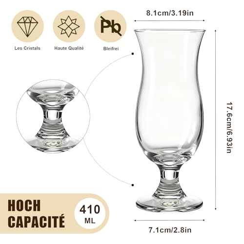 MYKAGS 6 PCS Hurricane Glass Set, 13.8 Ounce Pina Colada Cocktail Glasses, Ideal for Juice Water Tropical Drinks Clear Tulip Drinking Cups – Image 3