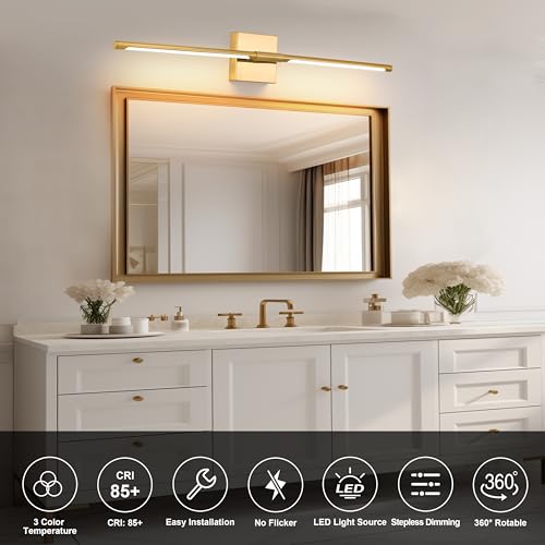 Image of 10000mAh Gold Battery Operated Wall Sconces Set of 2, 3 Color Dimmable Rechargeable Wall Light with Remote, 24 Inch Wireless Sconce Wall Lighting with Timer Function for Living Room, Bedroom, TV
