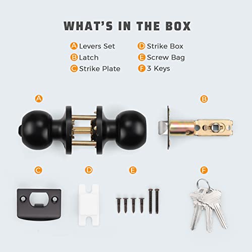 Knobwell 6 Pack Door Knob With Lock And Key (Keyed Alike), Keyed Entry Door Knobs Door Knob Lock, Exterior Door Knobs Front Door Knob With Matte Black Finish #TOP6