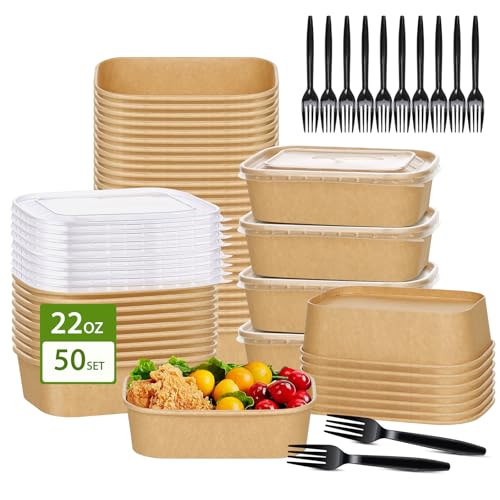 DI QIU REN 50-Pack 22oz Paper Bowls, Disposable Food Containers