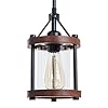 Farmhouse Pendant Light in Wood and Metal Cage Rustic Brown Wood Pendant Light with Glass Adjustable Hanging Light Fixtures Mini Pendant Lighting for Kitchen Island Hallway Foyer 1 Pack