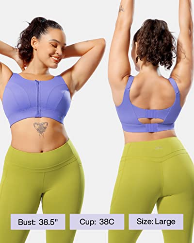 Vfus Adjustable High Impact Sports Bras For Women Zip Front Full Coverage And Lift Padded Compression Tops (Medium, Violet Purple) #TOP1