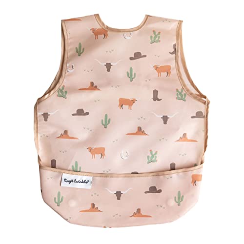 Image of Tiny Twinkle Mess Proof Baby Bib - Waterproof & Lightweight Baby-Led Weaning Apron | 100% Recycled Polyester, Easy Clean & Machine Washable (Cowboy, Small 6-24 Months)