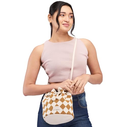 Image of Caprese Checker Sling Bag for Women (Medium, Cream)