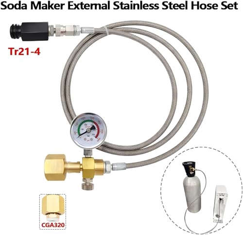 Upgraded Soda Machine Co2 Adapter Stainless Steel Hose with Larger Pressure Gauge, CGA320 Co2 Tank Direct Hose Adapter to Jet/One Touch/Fizzi/Aqua Fizz Soda Water Machine (60 inch)