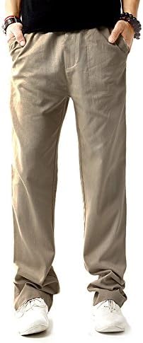 HULANG Mens Casual Lightweight Straight Leg Linen Pants with Drawstring