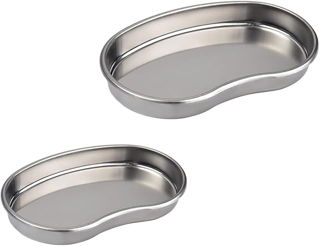 Tomaibaby 2pcs Stainless Steel Kidney Trays Dental Lab Instruments Surgical Trays Kidney Shaped Emesis Basin Reusable Metal Kidney Dishes for Soiled Dressings Medical Waste