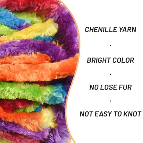 Image of Fuzzy Chunky Chenille Yarn for Crocheting,Soft Plush Yarns for Hand Knitting,Bulky 3x100 g(3x49.2 yd) Baby Blanket Yarn for Crocheting Amigurumi,Crochet Fluffy Velvet Yarns (Rainbow)